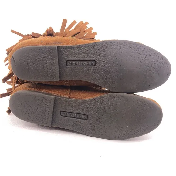 Minnetonka Brown Suede 3-Layer Fringe Moccasin Boots 5
