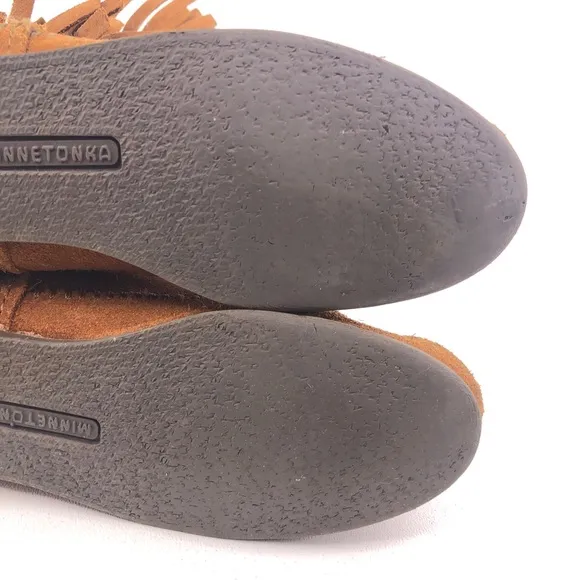 Minnetonka Brown Suede 3-Layer Fringe Moccasin Boots 5