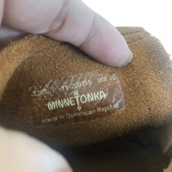 Minnetonka Little Girls Tan Suede Back Zipper Fringe Moccasin Boots Size 11