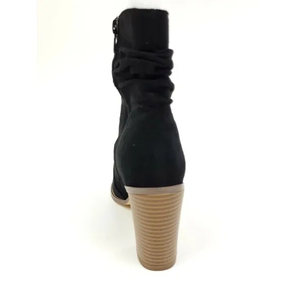 Misbehave Utah-1 Heeled Ankle Scrunch Boots Black Faux Suede Size 8.5