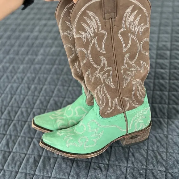 Miss Macie Boots Women 7.5 Turquoise Heart Leather Brown Western Cowgirl Snip