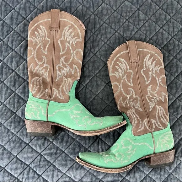 Miss Macie Boots Women 7.5 Turquoise Heart Leather Brown Western Cowgirl Snip