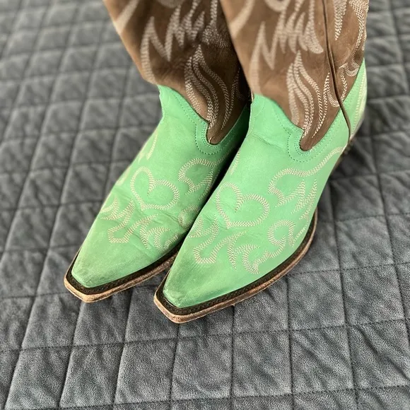 Miss Macie Boots Women 7.5 Turquoise Heart Leather Brown Western Cowgirl Snip