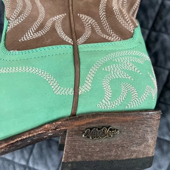 Miss Macie Boots Women 7.5 Turquoise Heart Leather Brown Western Cowgirl Snip