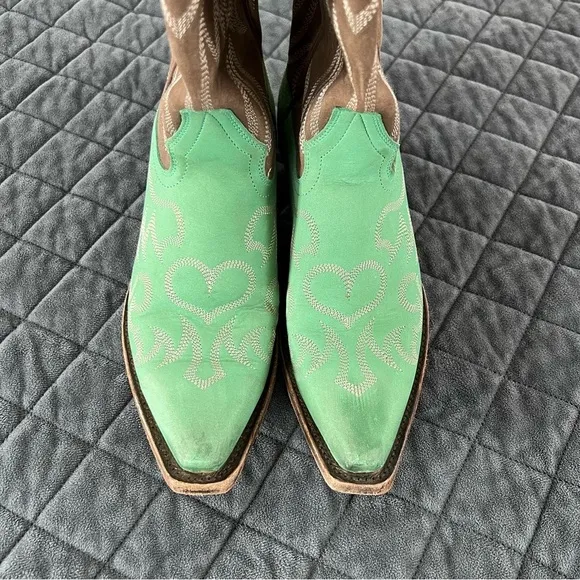 Miss Macie Boots Women 7.5 Turquoise Heart Leather Brown Western Cowgirl Snip
