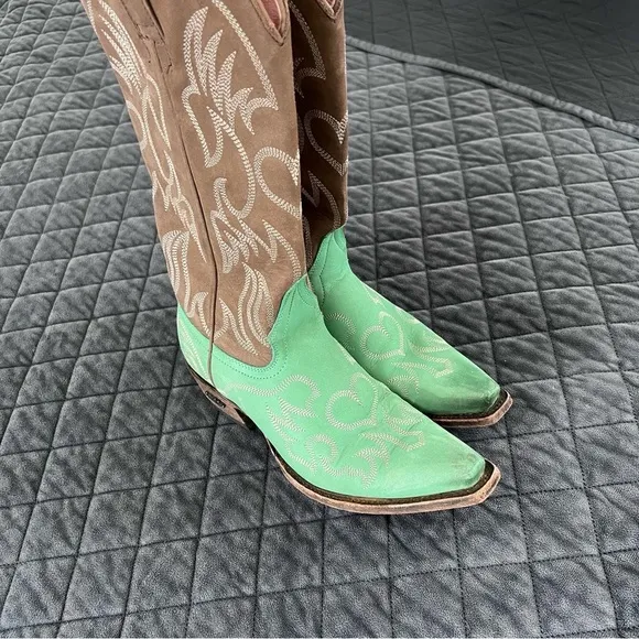Miss Macie Boots Women 7.5 Turquoise Heart Leather Brown Western Cowgirl Snip