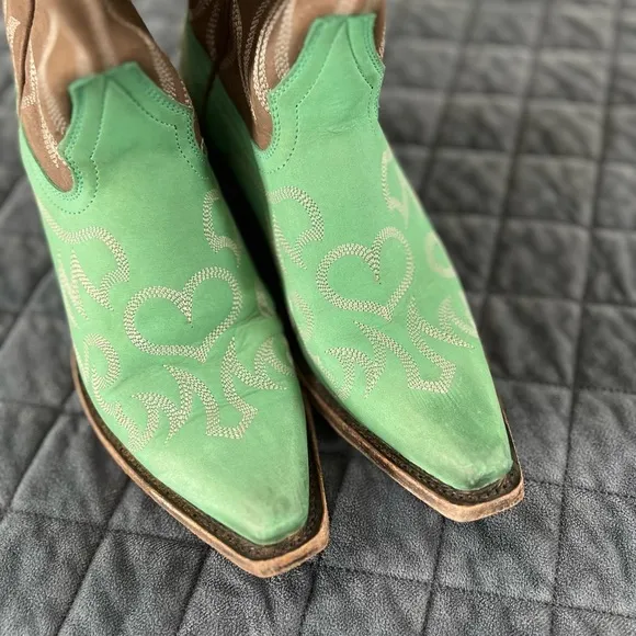Miss Macie Boots Women 7.5 Turquoise Heart Leather Brown Western Cowgirl Snip