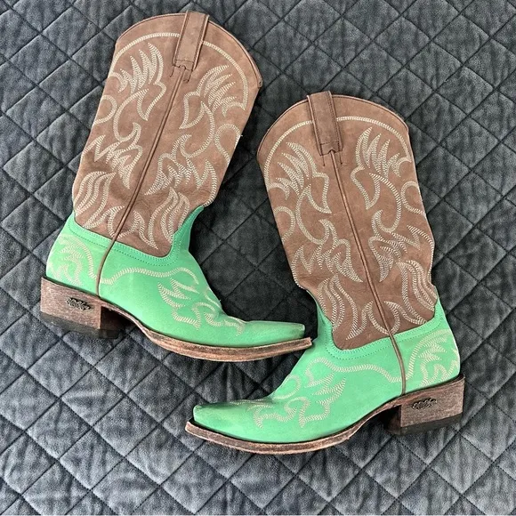 Miss Macie Boots Women 7.5 Turquoise Heart Leather Brown Western Cowgirl Snip