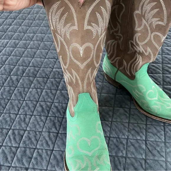 Miss Macie Boots Women 7.5 Turquoise Heart Leather Brown Western Cowgirl Snip