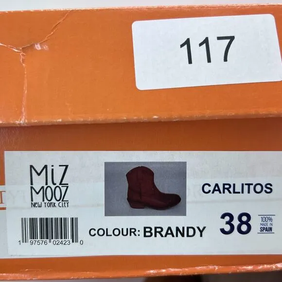Miz Mooz Carlitos Leather Cowboy Boots Western Brandy Women's EU 38/7.5 NWB