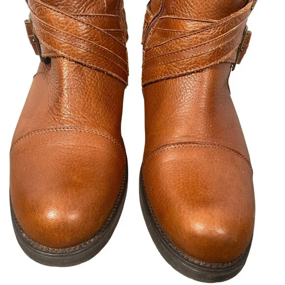 Miz Mooz Kirsten tall harness strap pebbled leather riding boots women’s 7