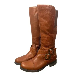 Miz Mooz Kirsten tall harness strap pebbled leather riding boots women’s 7