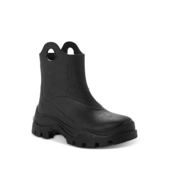 MONCLER Womens Black 1&quot; Platform Pull-Tab Misty Round Toe Rain Boots 38