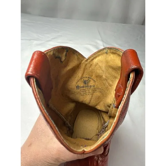 Montenegro Alligator Western Boots youth size US 2 leather embroidered crocodile