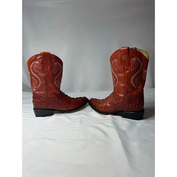 Montenegro Alligator Western Boots youth size US 2 leather embroidered crocodile