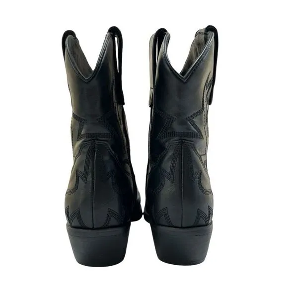 Moussy Embroidered Black Leather Cowboy Boots Size 6