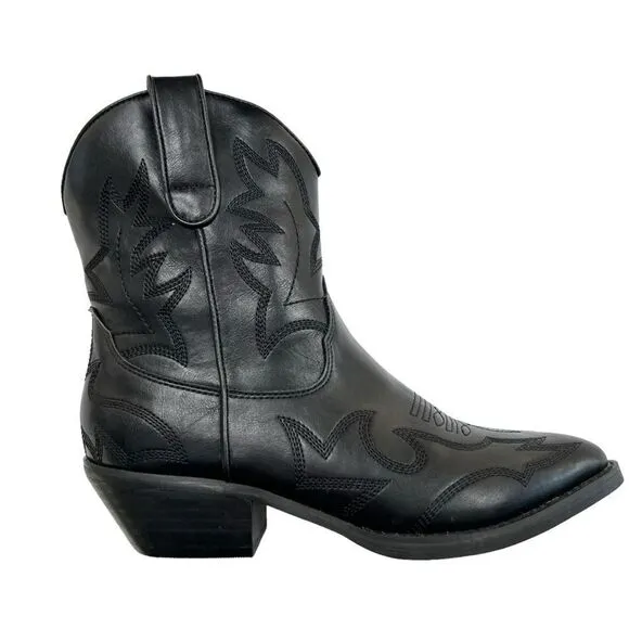 Moussy Embroidered Black Leather Cowboy Boots Size 6