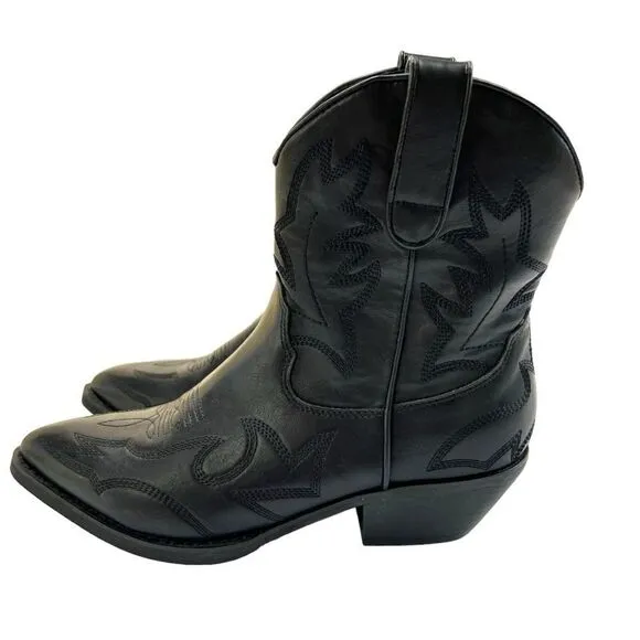 Moussy Embroidered Black Leather Cowboy Boots Size 6