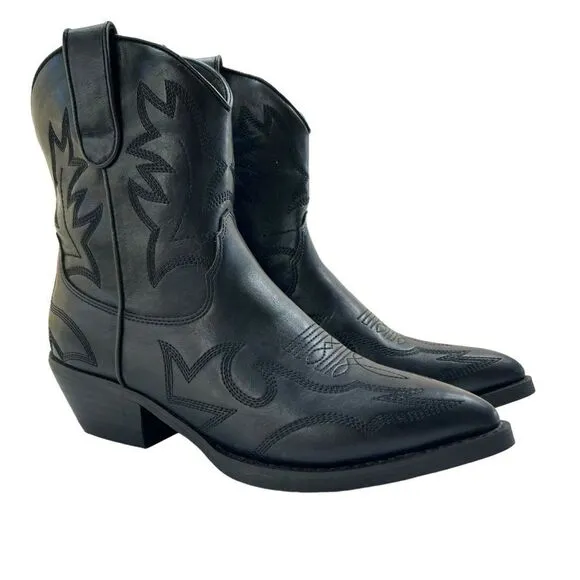 Moussy Embroidered Black Leather Cowboy Boots Size 6