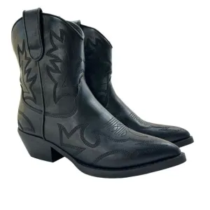 Moussy Embroidered Black Leather Cowboy Boots Size 6