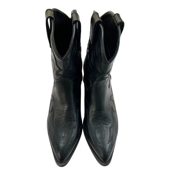 Moussy Embroidered Black Leather Cowboy Boots Size 6