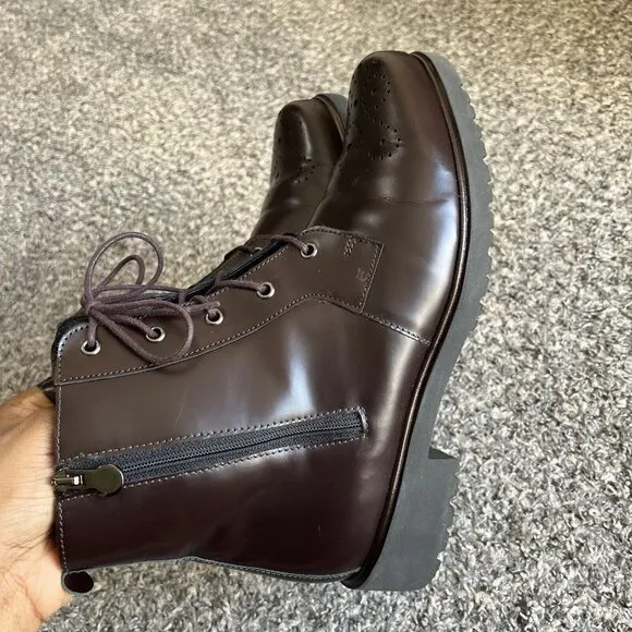 Munro Sarah Brown Burgundy Patent Leather combat boots wingtip Lace Zip 9 W New