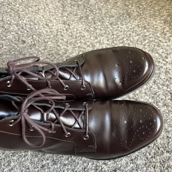 Munro Sarah Brown Burgundy Patent Leather combat boots wingtip Lace Zip 9 W New