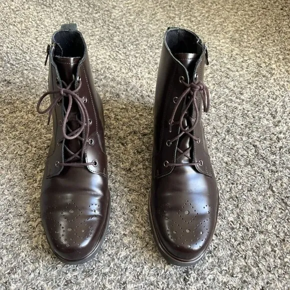 Munro Sarah Brown Burgundy Patent Leather combat boots wingtip Lace Zip 9 W New
