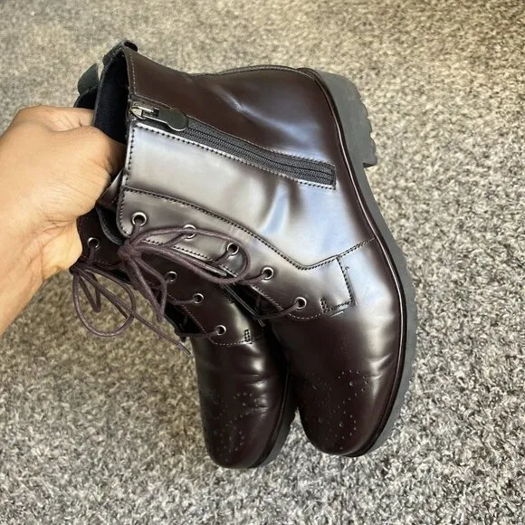 Munro Sarah Brown Burgundy Patent Leather combat boots wingtip Lace Zip 9 W New