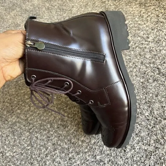 Munro Sarah Brown Burgundy Patent Leather combat boots wingtip Lace Zip 9 W New