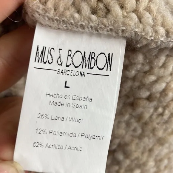 Mus &amp; BOMBON Mahogany Wool Sweater Beige Turtleneck - Size Large