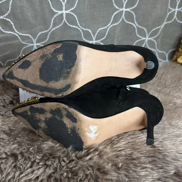 (N6) Zara Black suede ankle boots with‎ gold studded toe br Size 39/8 US