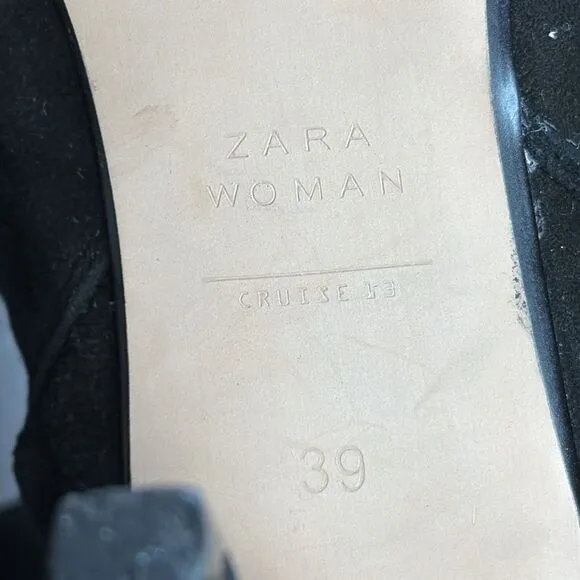 (N6) Zara Black suede ankle boots with‎ gold studded toe br Size 39/8 US