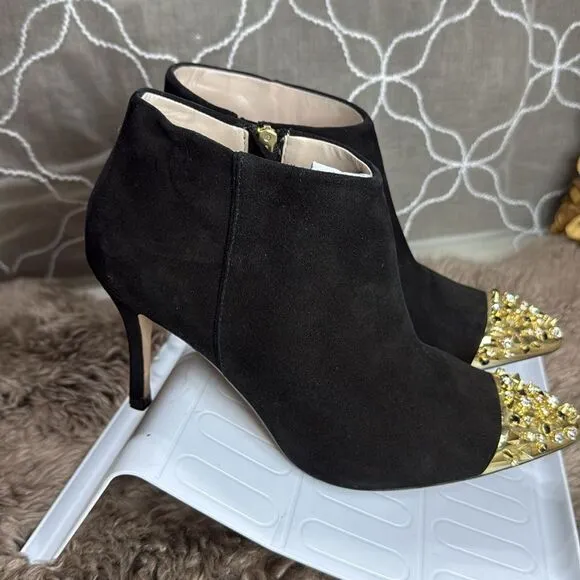 (N6) Zara Black suede ankle boots with‎ gold studded toe br Size 39/8 US