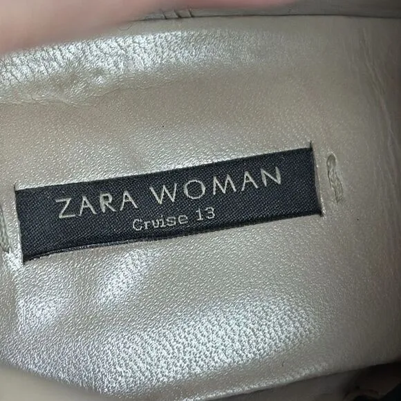 (N6) Zara Black suede ankle boots with‎ gold studded toe br Size 39/8 US