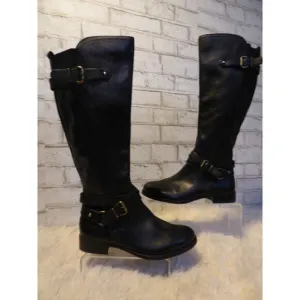 Naturalizer Black Textured Leather June Riding Boots 6 NEW