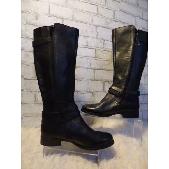 Naturalizer Black Textured Leather June Riding Boots 6 NEW