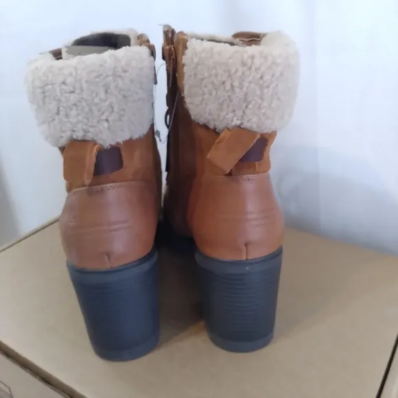 Naturalizer Boots Womens Size 9 Myla Brown Block Heel Lace Zip Nwt
