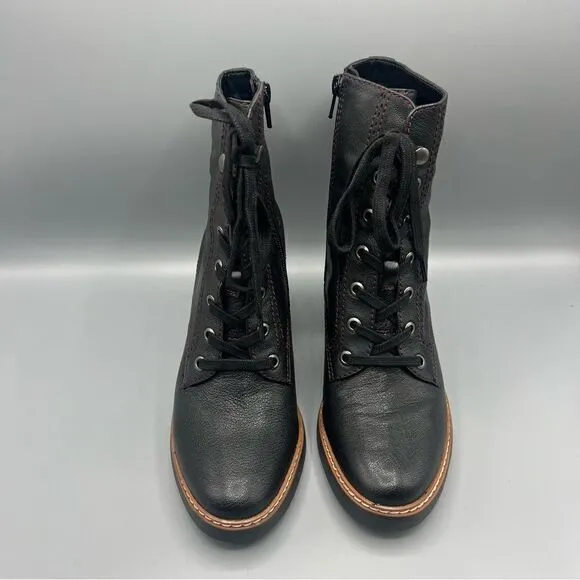 Naturalizer Callie Black Leather Block Heel Lace Up Boots