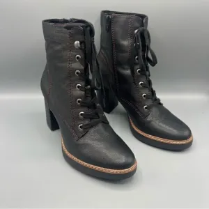 Naturalizer Callie Black Leather Block Heel Lace Up Boots