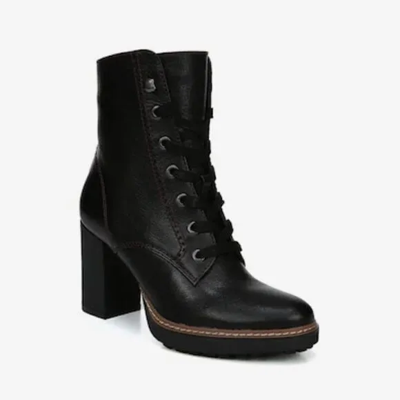 Naturalizer Callie Black Leather Block Heel Lace Up Boots
