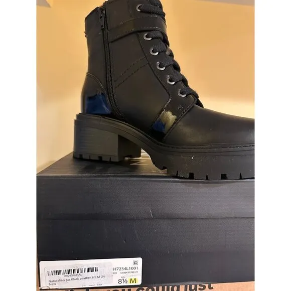 Naturalizer Jac Leather Ankle Combat &amp; Lace-Up Boots Women's Black Size 8.5M