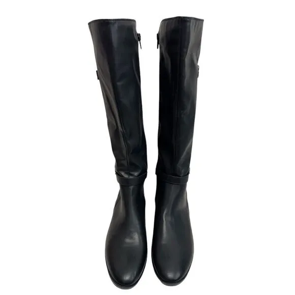 Naturalizer Knee High Boots Size 9.5 Black Block Heel Buckle Detail NEW
