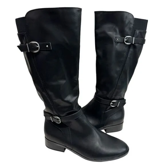 Naturalizer Knee High Boots Size 9.5 Black Block Heel Buckle Detail NEW