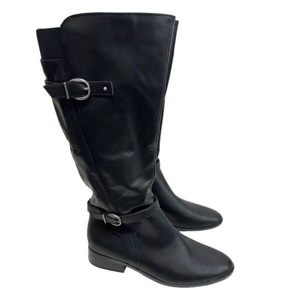 Naturalizer Knee High Boots Size 9.5 Black Block Heel Buckle Detail NEW
