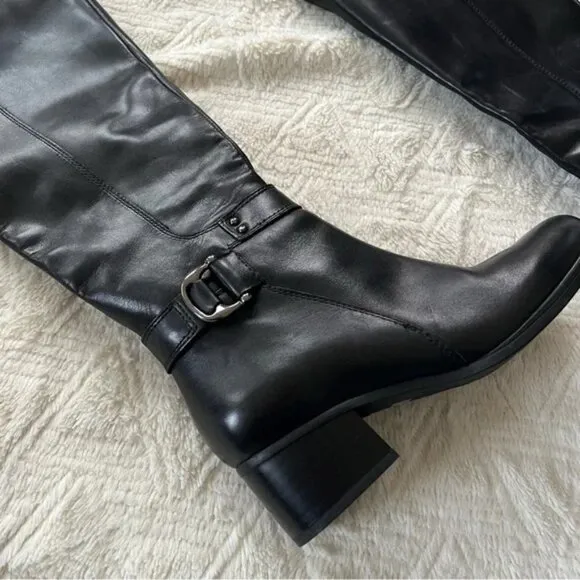 Naturalizer Koka Black Leather Knee-High Riding Boots