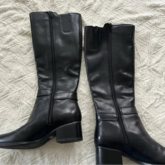 Naturalizer Koka Black Leather Knee-High Riding Boots