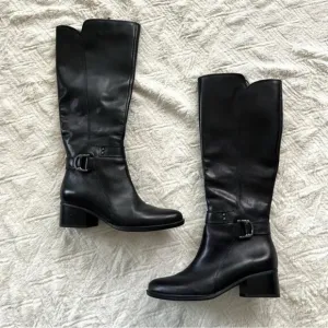 Naturalizer Koka Black Leather Knee-High Riding Boots