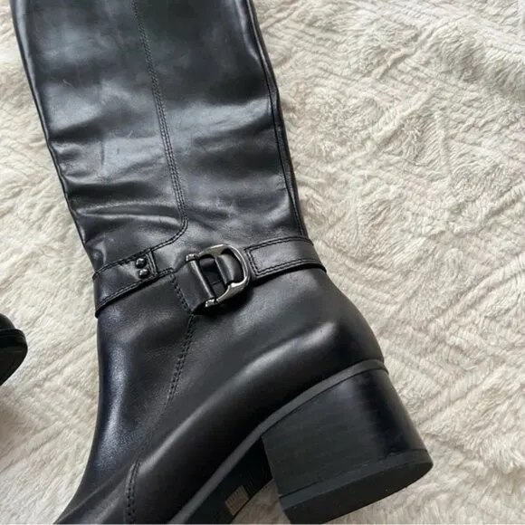 Naturalizer Koka Black Leather Knee-High Riding Boots