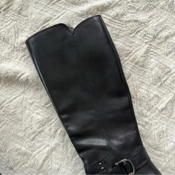Naturalizer Koka Black Leather Knee-High Riding Boots
